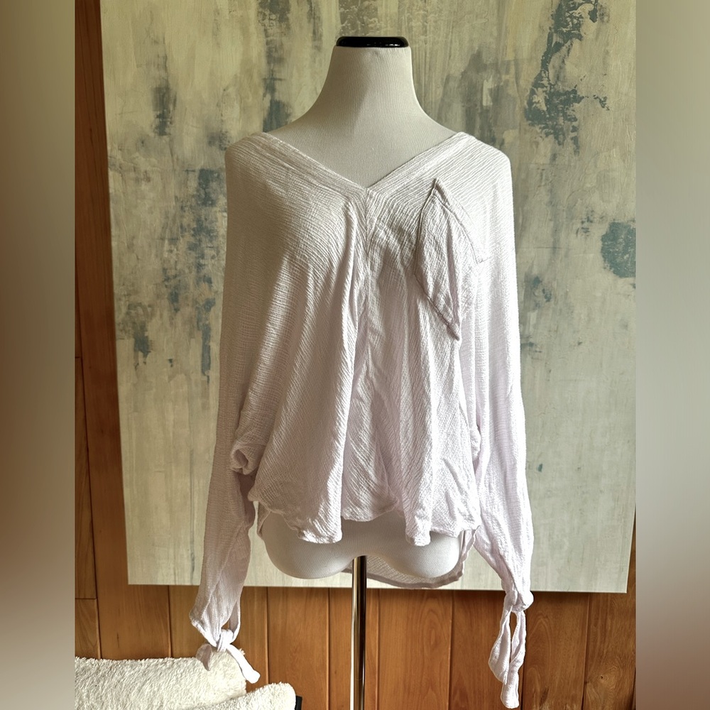 Free People Morning Dolman Tie Sleeve Popover Gauze Top Blouse White Pin…